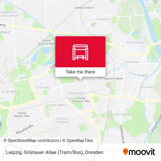 Карта Leipzig, Grünauer Allee (Tram / Bus)