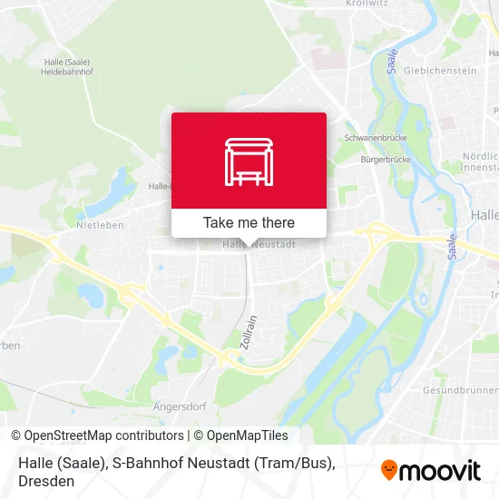 Карта Halle (Saale), S-Bahnhof Neustadt (Tram / Bus)