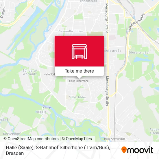 Карта Halle (Saale), S-Bahnhof Silberhöhe (Tram / Bus)