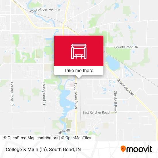 College & Main (In) map