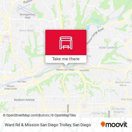 Ward Rd & Mission San Diego Trolley map