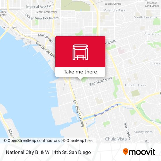 National City Bl & W 14th St map
