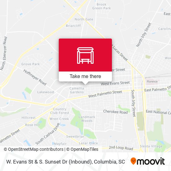 Mapa de W. Evans St & S. Sunset Dr (Inbound)