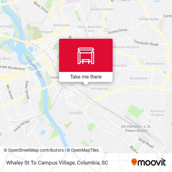 Whaley St To Campus Village map