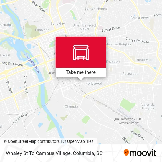 Whaley St To Campus Village map