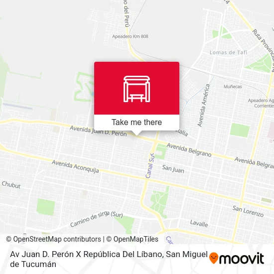 Av Juan D. Perón X República Del Líbano map