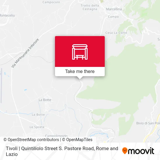 Tivoli | Quintiliolo Street S. Pastore Road map
