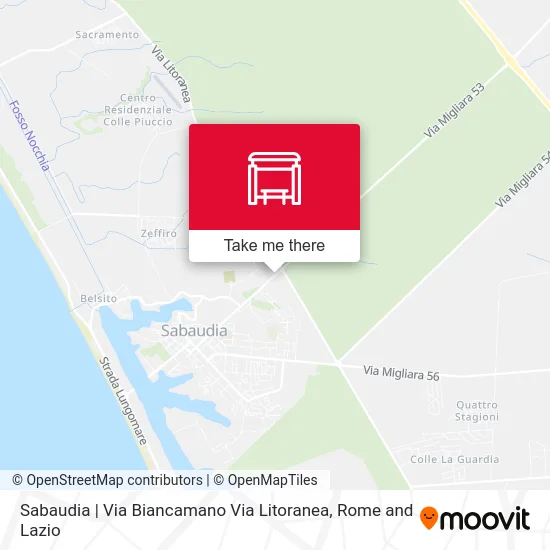 Sabaudia | Biancamano Street Coastal Road map