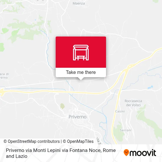 Priverno via Monti Lepini via Fontana Noce map