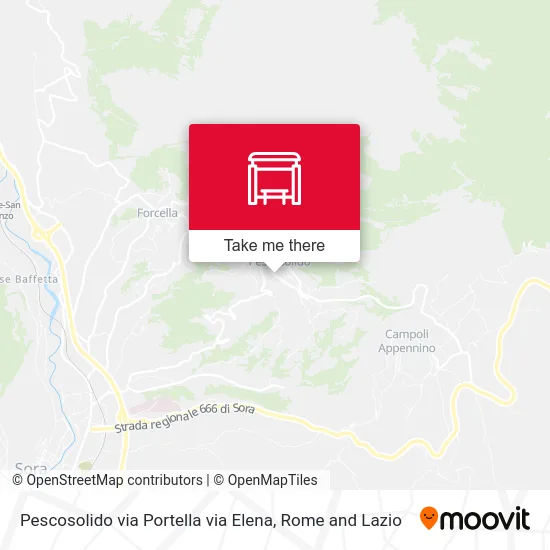 Pescosolido via Portella via Elena map