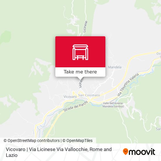 Vicovaro | Via Licinese Via Vallocchie map