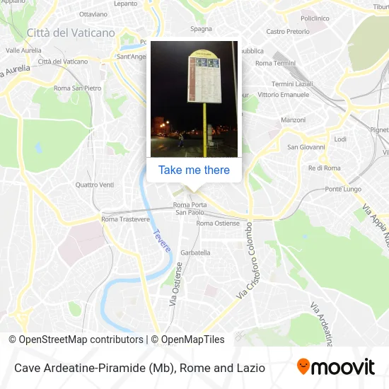 Cave Ardeatine-Pyramid (Metro) map