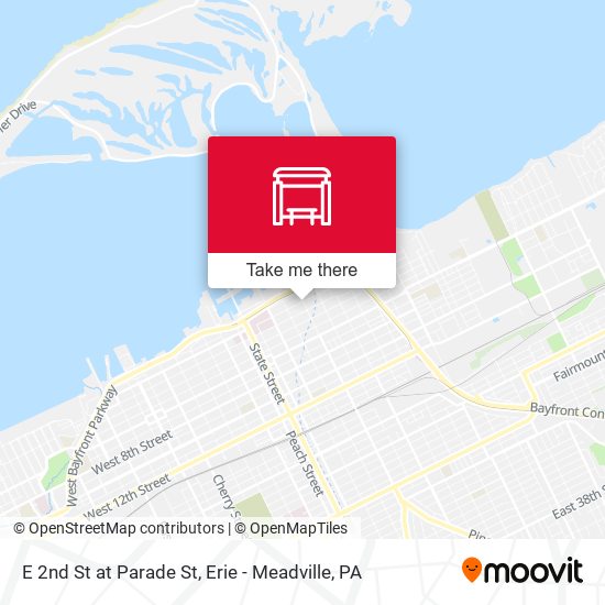 E 2nd St at Parade St map