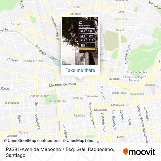 Pa391-Avenida Mapocho / Esq. Gral. Baquedano map