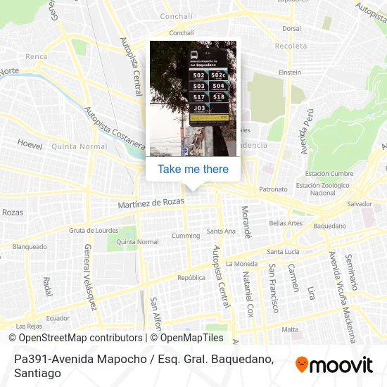 Pa391-Avenida Mapocho / Esq. Gral. Baquedano map