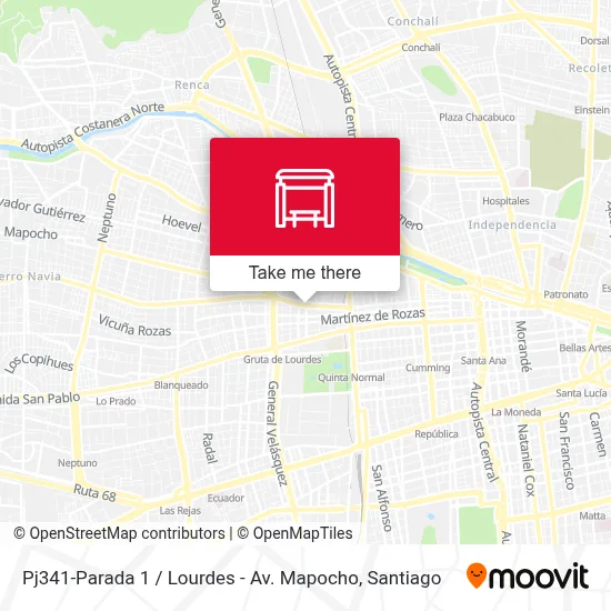 Pj341-Parada 1 / Lourdes - Av. Mapocho map