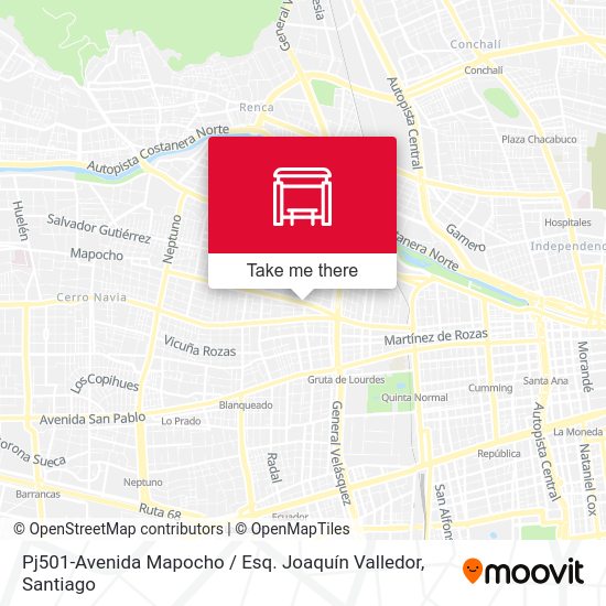 Mapa de Pj501-Avenida Mapocho / Esq. Joaquín Valledor
