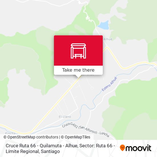 Cruce Ruta 66 - Quilamuta - Alhue, Sector: Ruta 66 - Límite Regional map