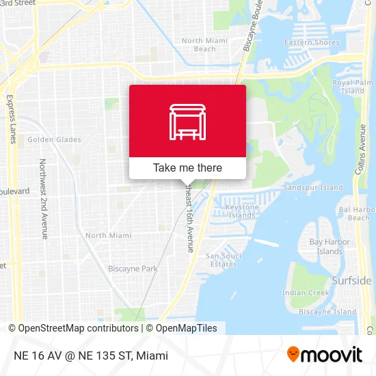 NE 16 AV @ NE 135 ST map