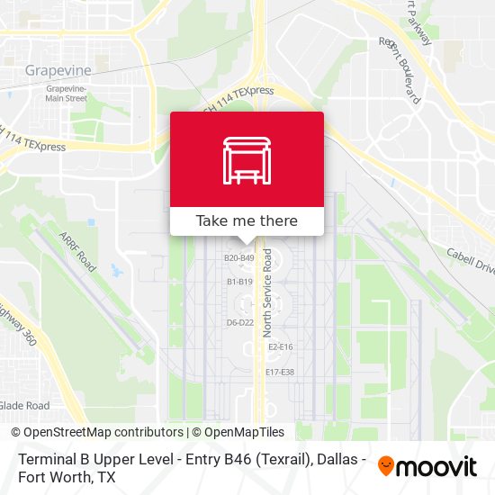 Terminal B Upper Level - Entry B46 (Texrail) map