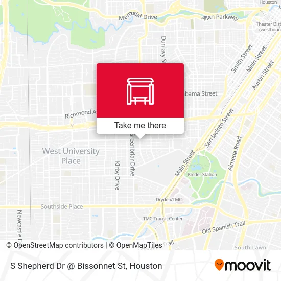 Mapa de S Shepherd Dr @ Bissonnet St
