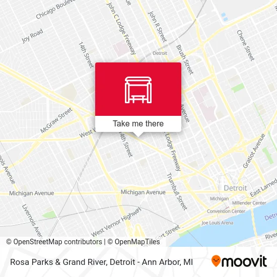 Rosa Parks & Grand River map