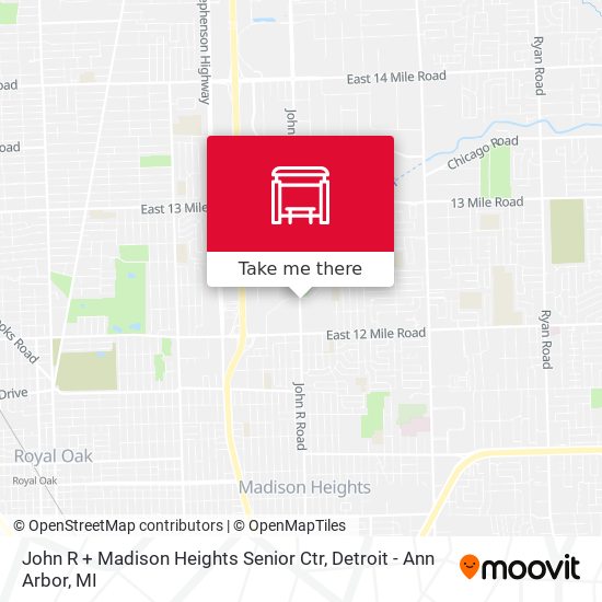 John R + Madison Heights Senior Ctr map