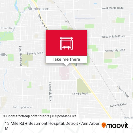 13 Mile Rd + Beaumont Hospital map