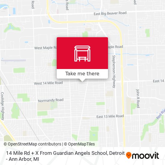 Mapa de 14 Mile Rd + X From Guardian Angels School