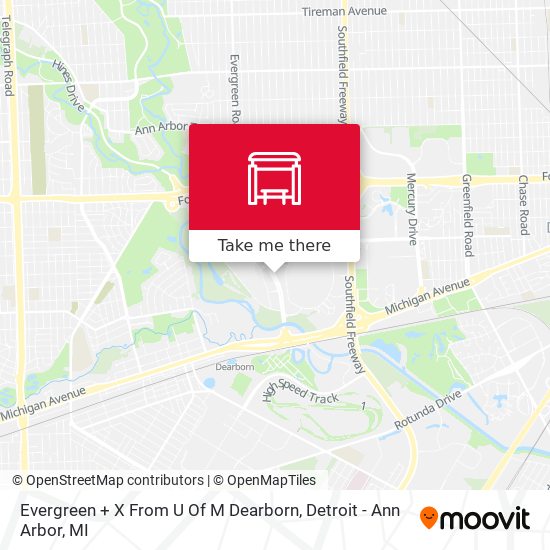 Evergreen + X From U Of M Dearborn map