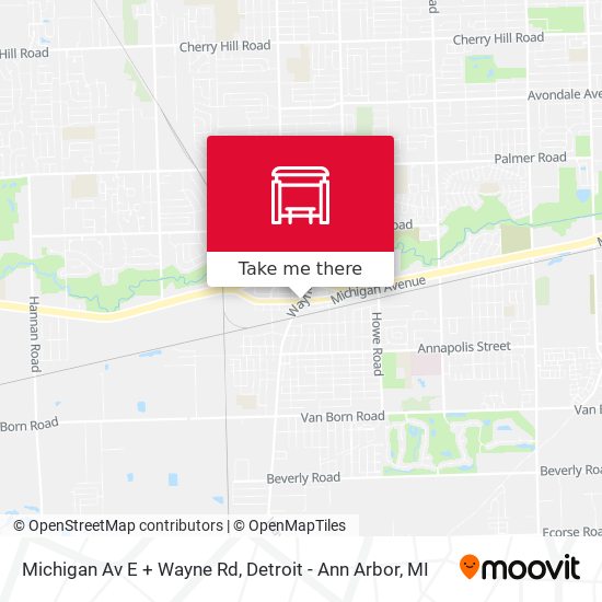 Michigan Av E + Wayne Rd map