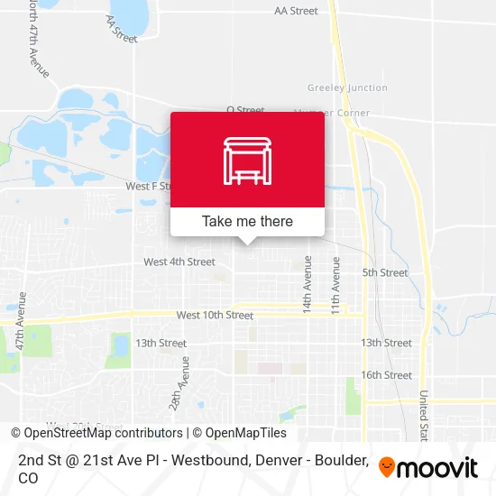 2nd St @ 21st Ave Pl - Westbound map