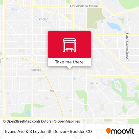 Evans Ave & S Leyden St map