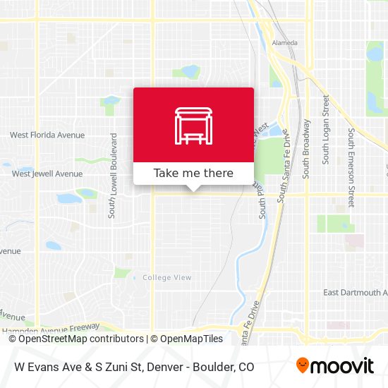 W Evans Ave & S Zuni St map