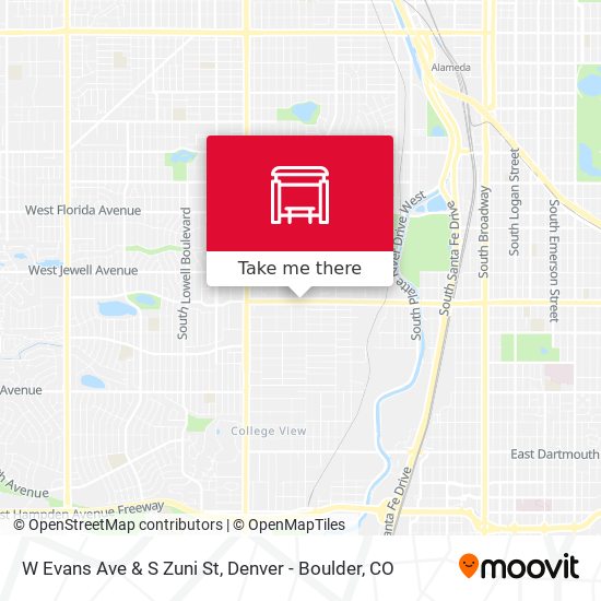 W Evans Ave & S Zuni St map