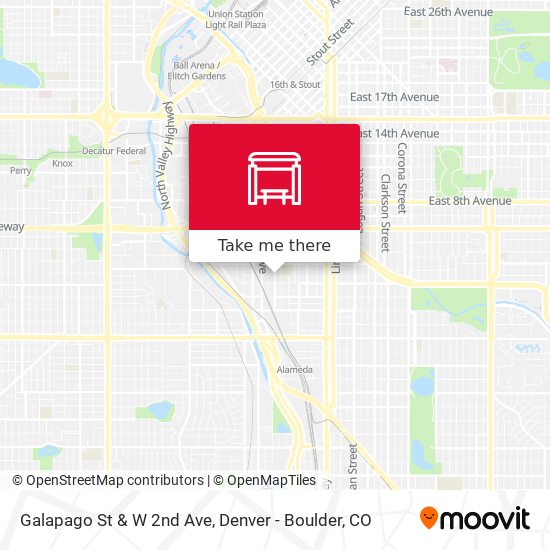Galapago St & W 2nd Ave map