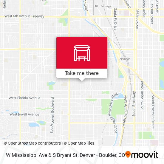 W Mississippi Ave & S Bryant St map