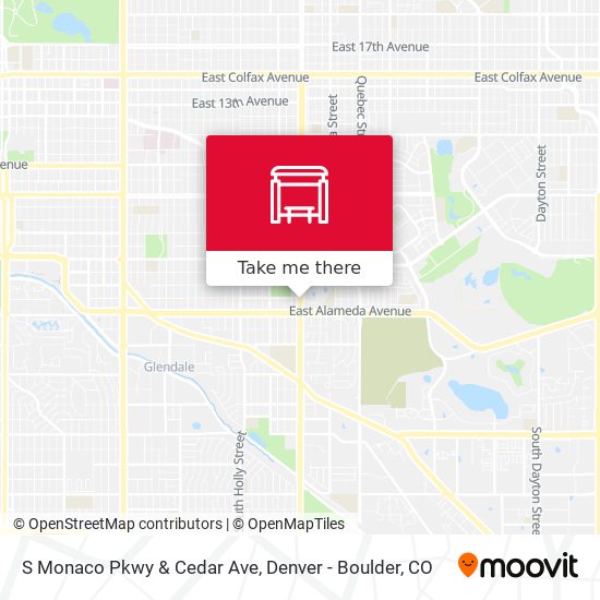 S Monaco Pkwy & Cedar Ave map
