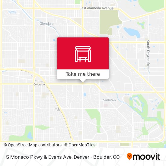 S Monaco Pkwy & Evans Ave map