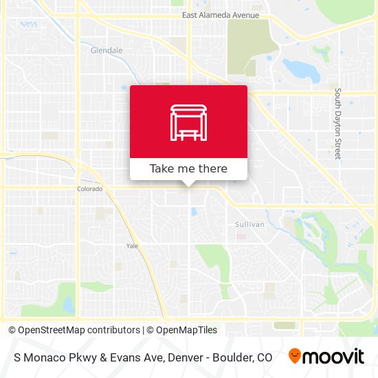 S Monaco Pkwy & Evans Ave map