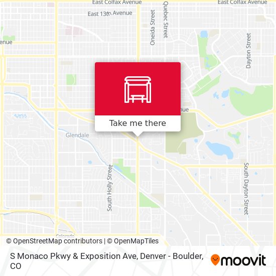 S Monaco Pkwy & Exposition Ave map