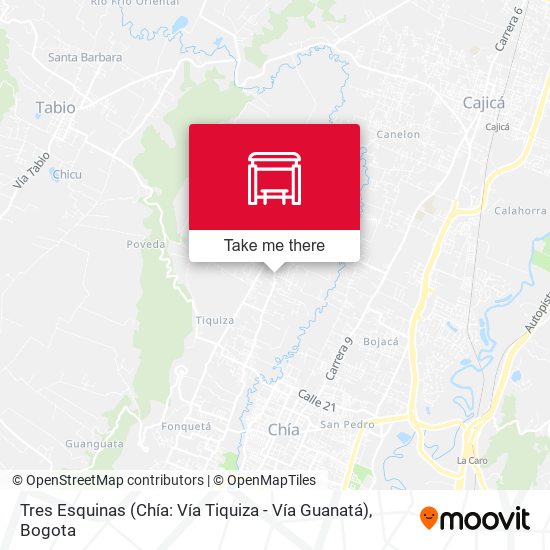 Mapa de Tres Esquinas (Chía: Vía Tiquiza - Vía Guanatá)