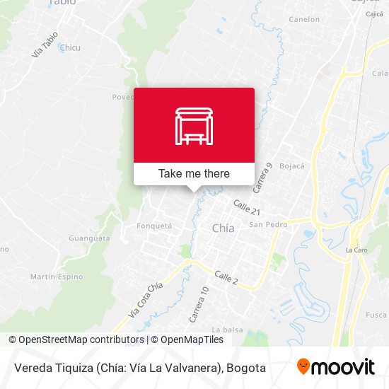 Mapa de Vereda Tiquiza (Chía: Vía La Valvanera)