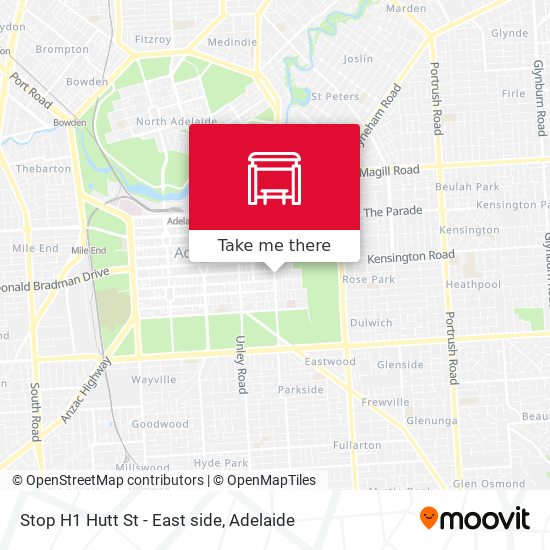 Stop H1 Hutt St - East side map