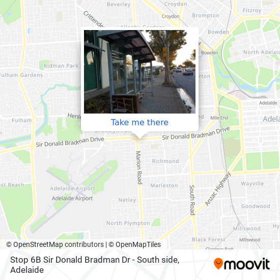 Stop 6B Sir Donald Bradman Dr - South side map