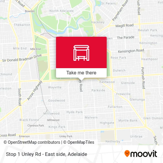 Stop 1 Unley Rd - East side map