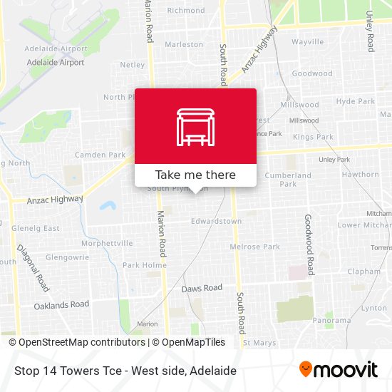 Stop 14 Towers Tce - West side map