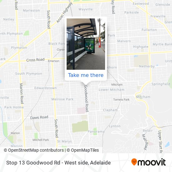 Stop 13 Goodwood Rd - West side map