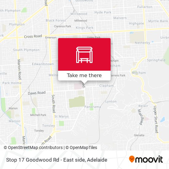 Stop 17 Goodwood Rd - East side map