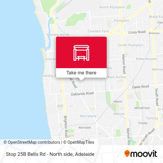 Mapa Stop 25B Bells Rd - North side